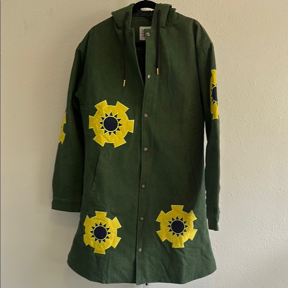 Anime Gear Guru Green Denim Hooded Coat with Yellow Accents XS
